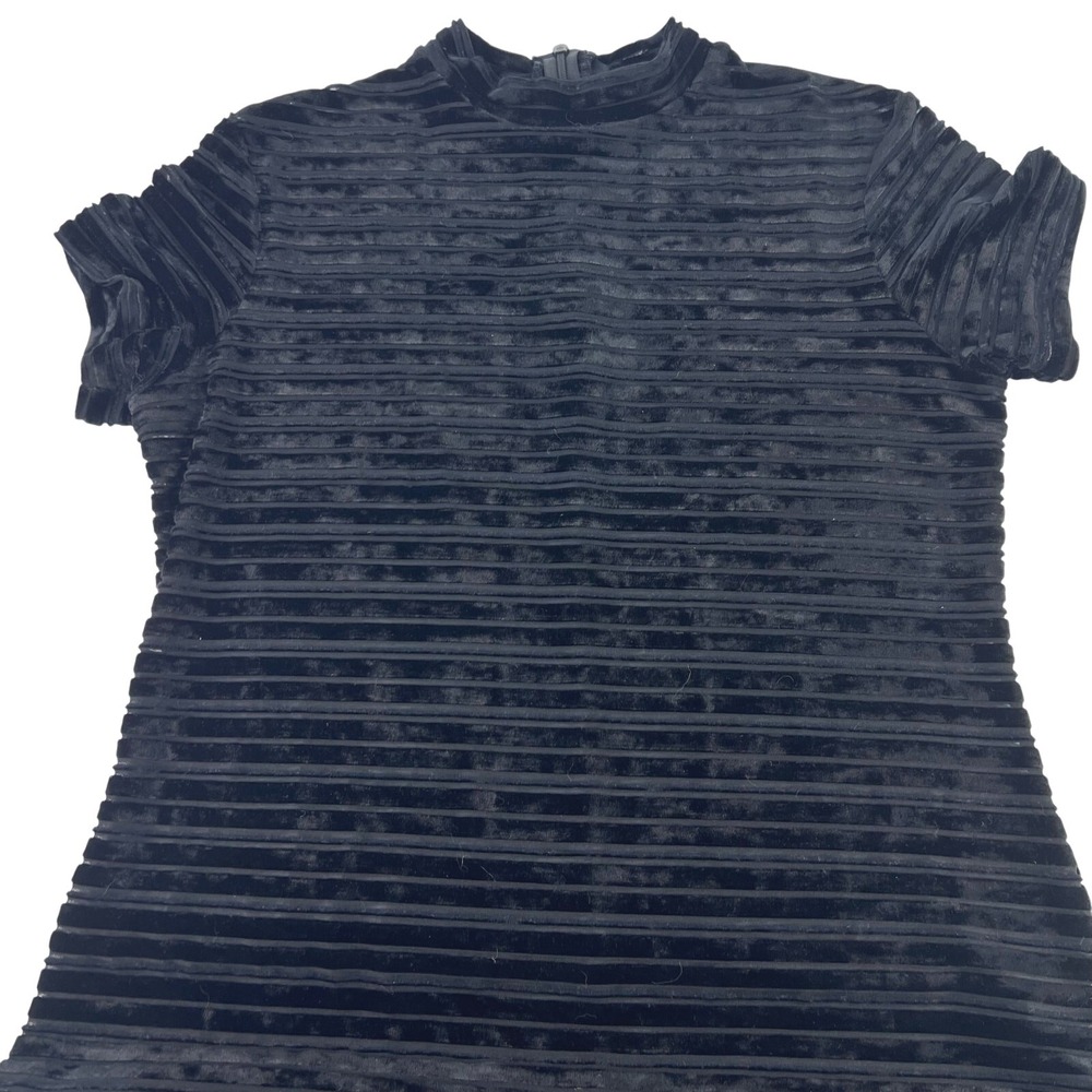VTG 90 Y2K Neiman Marcus Velvet Striped Sheer Mesh Black Midi Dress Goth Fairy S
